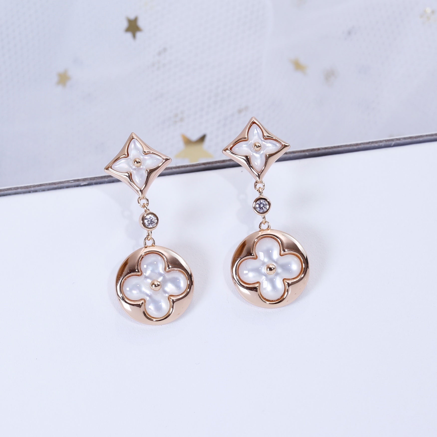 ¡®Dream¡¯STAR AND SUN PINK GOLD MOP DROP EARRINGS