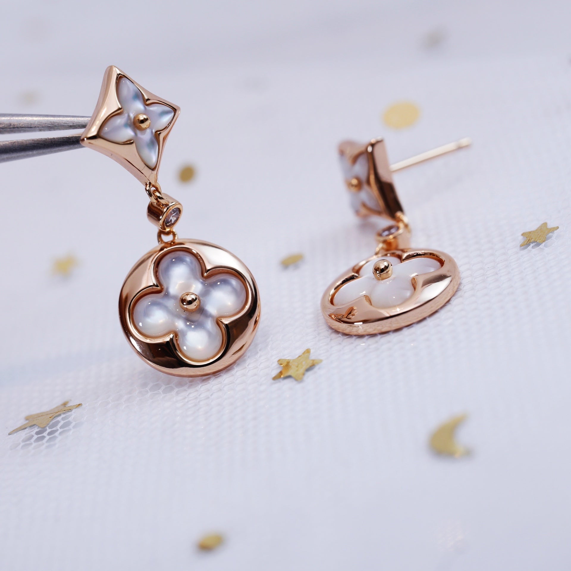 „Dream“ STAR AND SUN PINK GOLD MOP TROPFENOHRRINGE