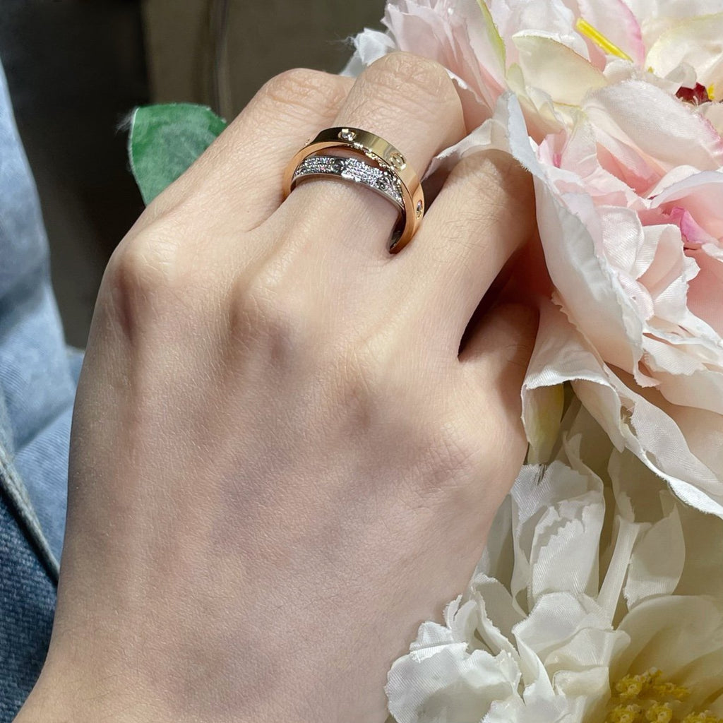 ¡®Dream¡¯LOVE PINK GOLD SILVER DIAMOND DOUBLE RING