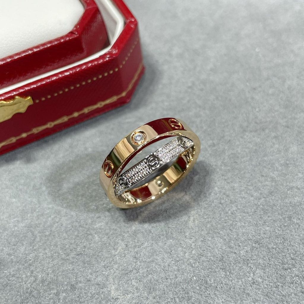 ¡®Dream¡¯LOVE PINK GOLD SILVER DIAMOND DOUBLE RING