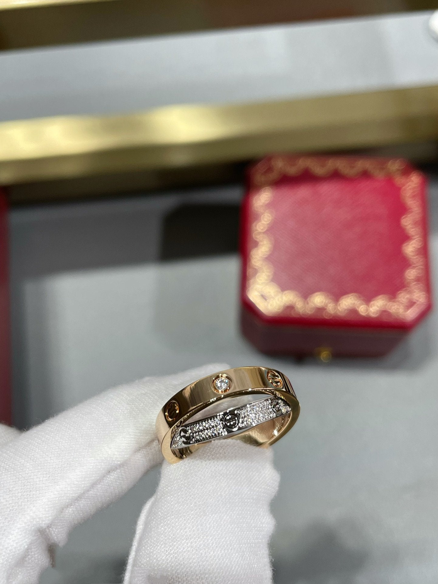 ¡®Dream¡¯LOVE PINK GOLD SILVER DIAMOND DOUBLE RING