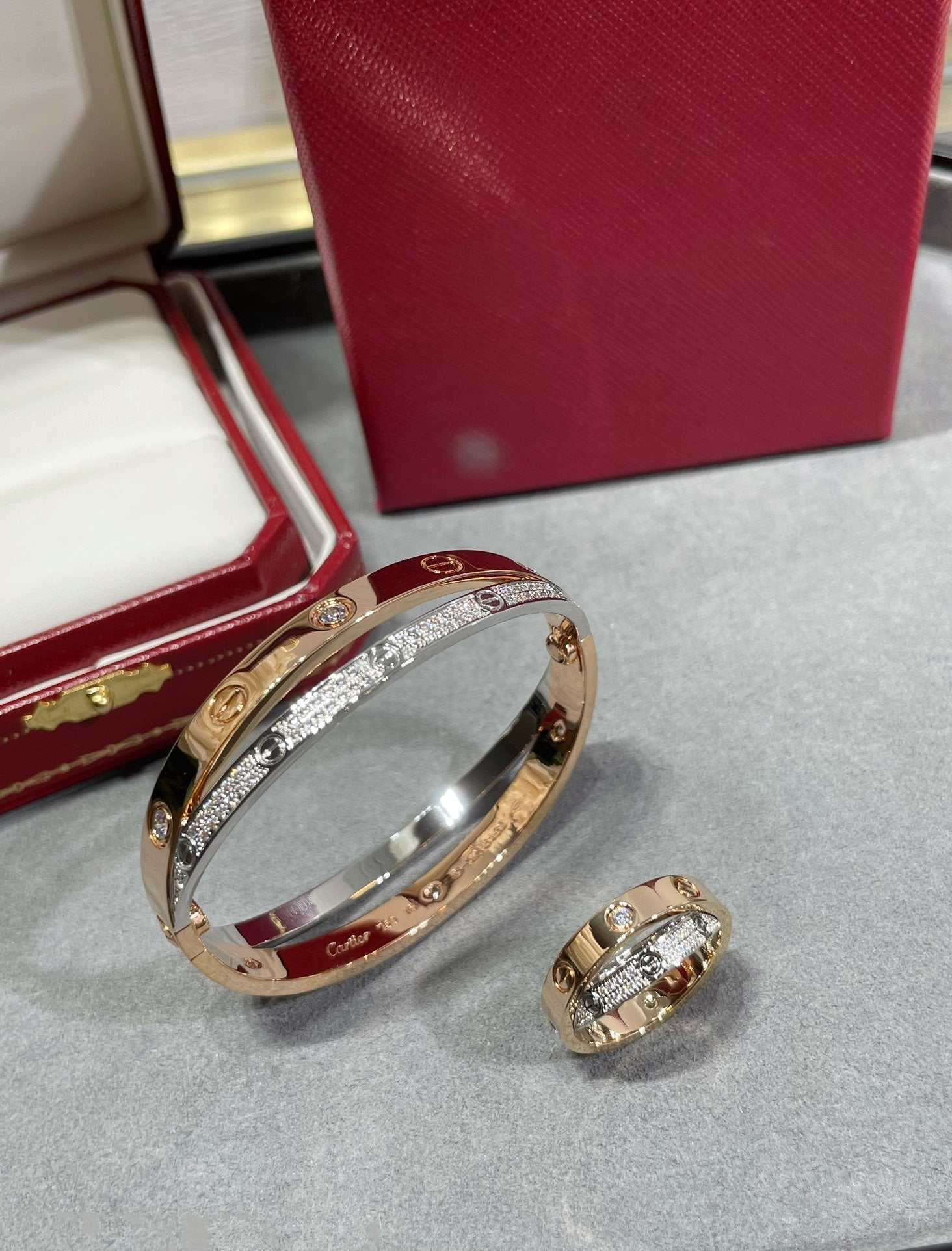 ¡®Dream¡¯LOVE PINK GOLD SILVER DIAMOND DOUBLE RING