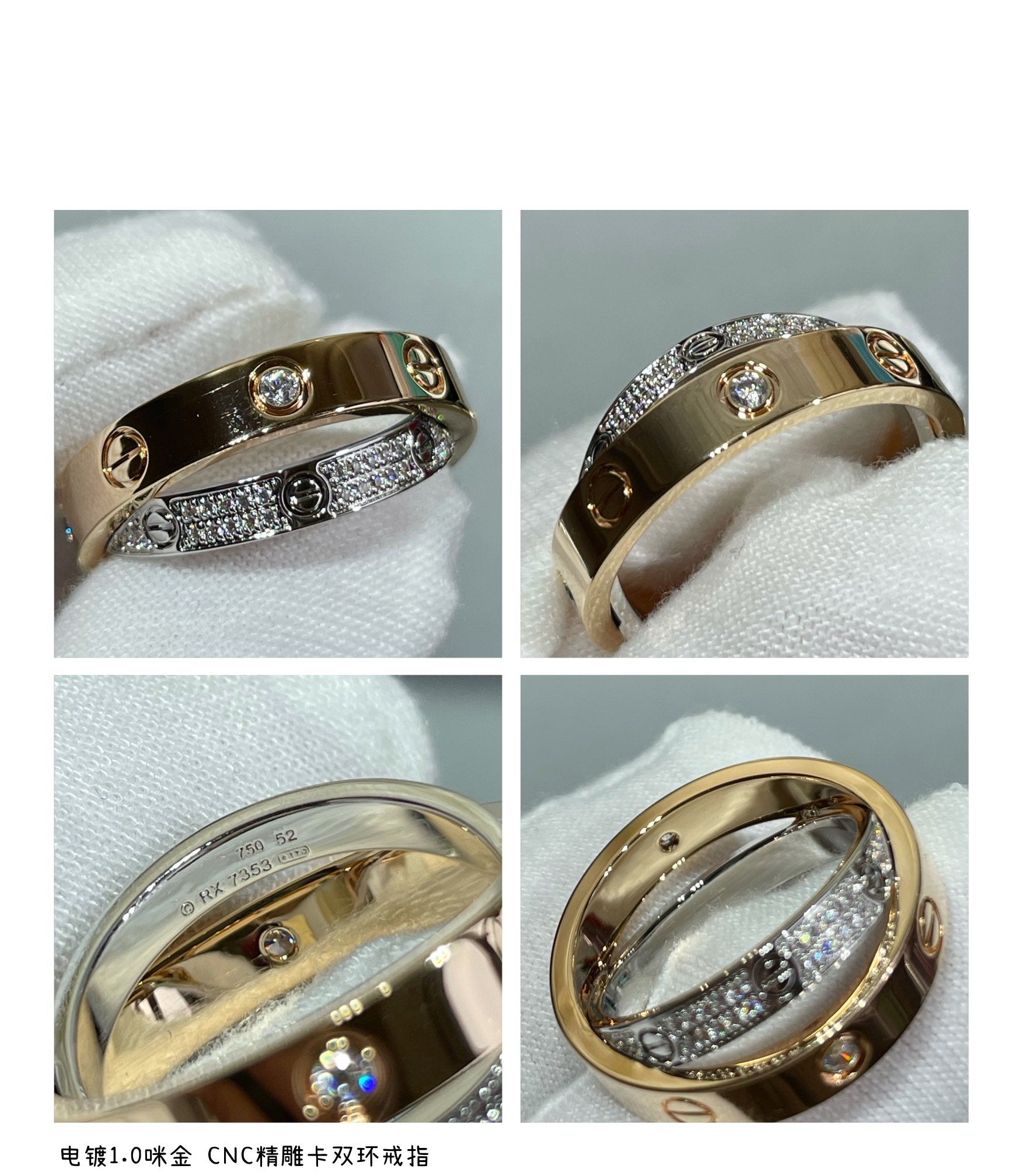 ¡®Dream¡¯LOVE PINK GOLD SILVER DIAMOND DOUBLE RING