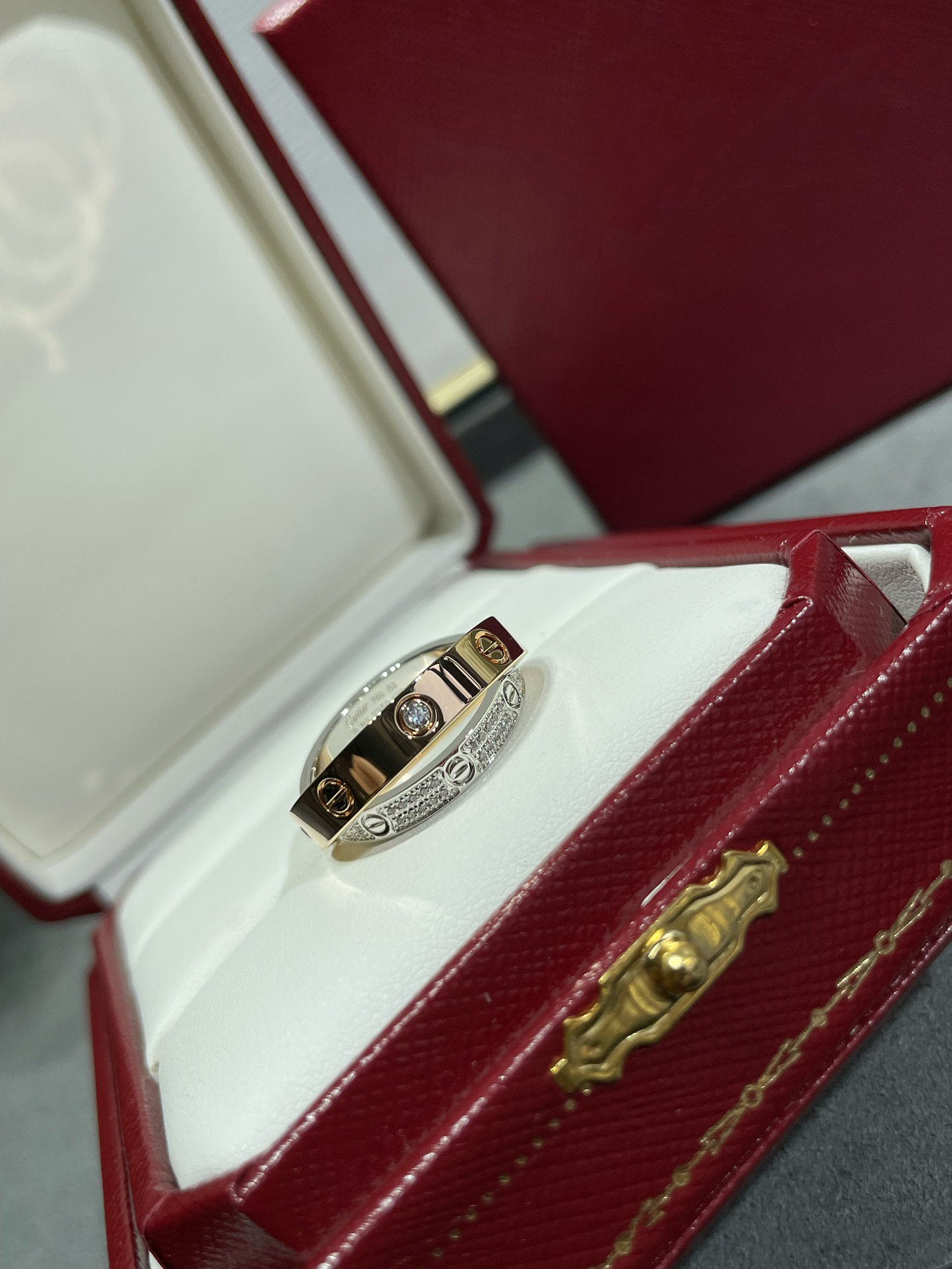 ¡®Dream¡¯LOVE PINK GOLD SILVER DIAMOND DOUBLE RING