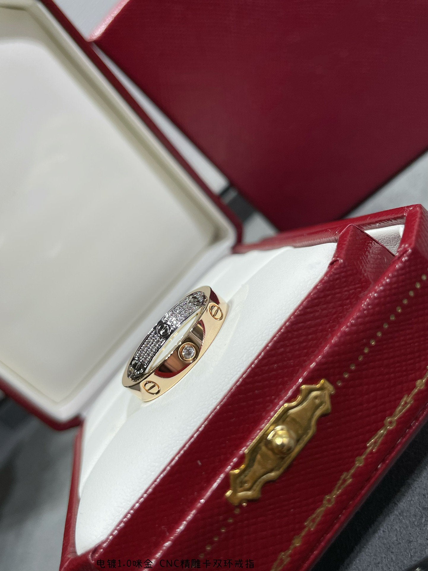 ¡®Dream¡¯LOVE PINK GOLD SILVER DIAMOND DOUBLE RING