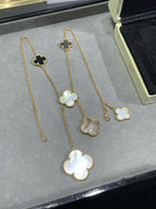 ¡®Dream¡¯CLOVER 6 MOTIF MOP ONYX GOLD NECKLACE