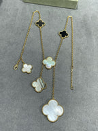 ¡®Dream¡¯CLOVER 6 MOTIF MOP ONYX GOLD NECKLACE
