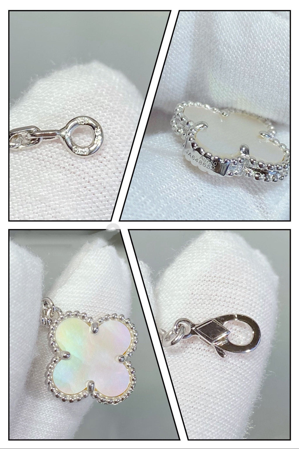 „Dream“-Armband aus Silber mit 5 Kleeblättern und weißer Perlmutt-Einlage