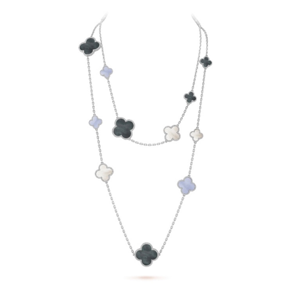 ¡®Dream¡¯CLOVER 16 MOTIF CHALCEDONY MOP SILVER NECKLACE
