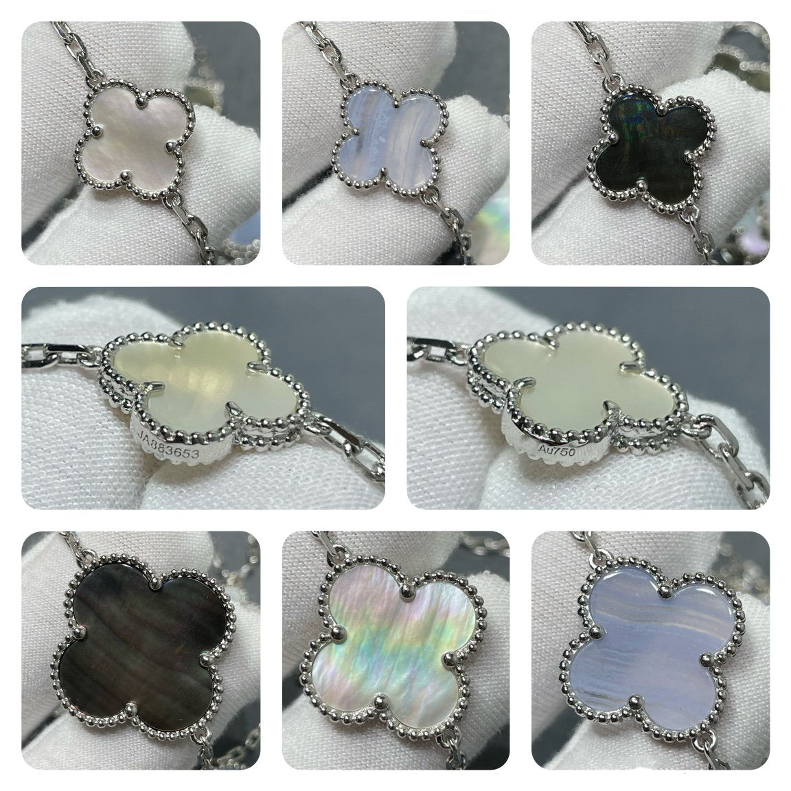 ¡®Dream¡¯CLOVER 16 MOTIF CHALCEDONY MOP SILVER NECKLACE