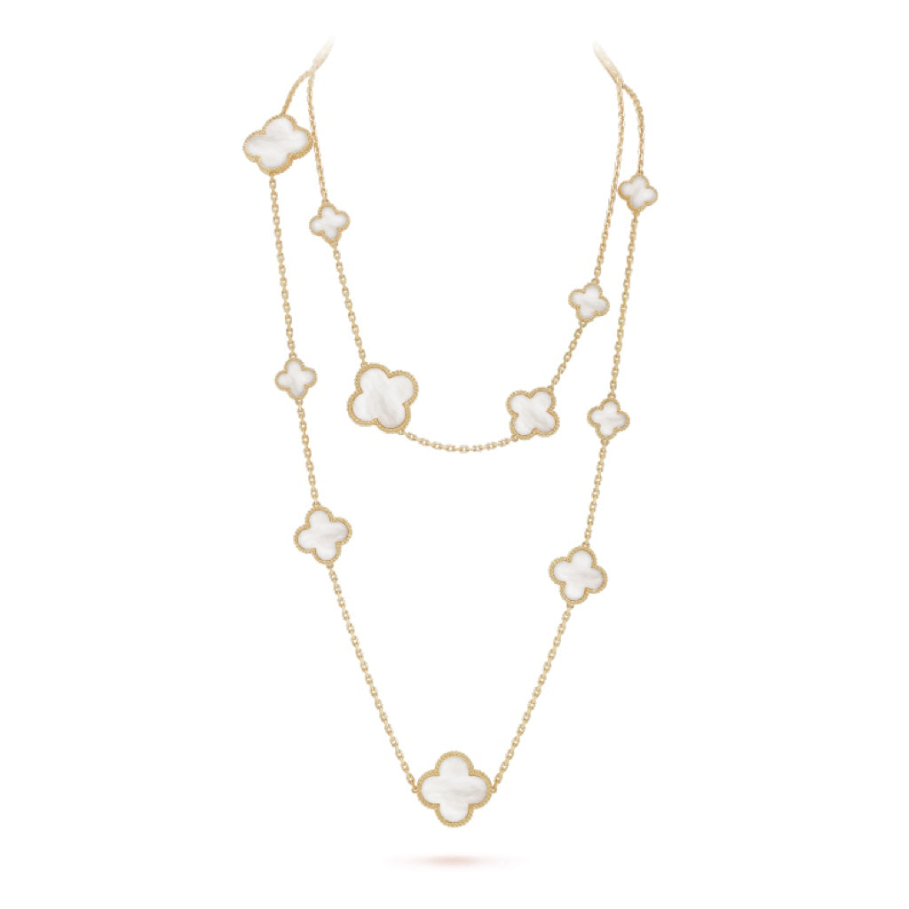 ¡®Dream¡¯CLOVER 16 MOTIF WHITE MOP GOLD NECKLACE