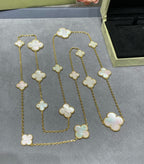 ドリーム クローバー 16 モチーフ ホワイトマザーオブパール ゴールドネックレス