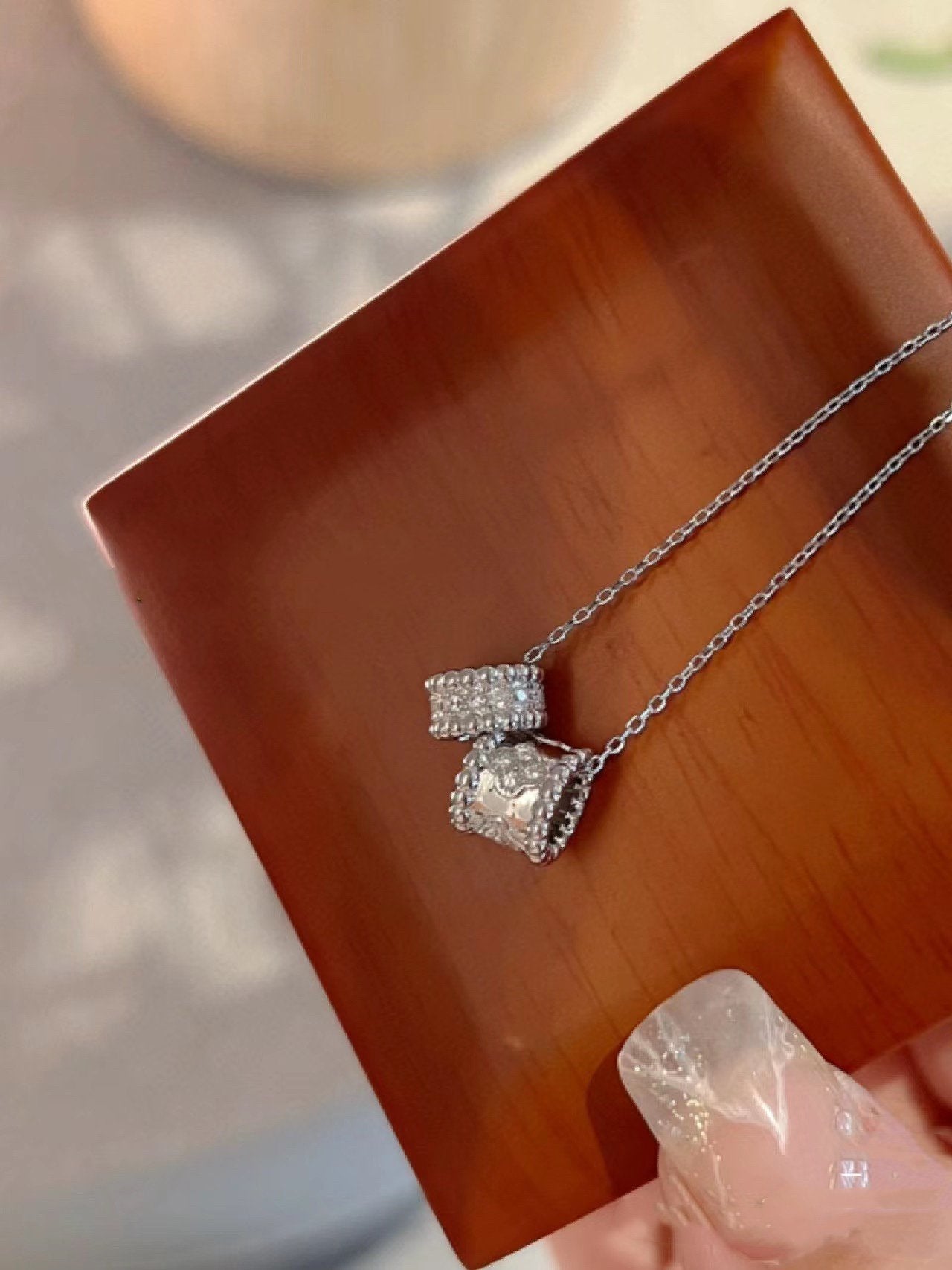 ¡®Dream¡¯PERLEE DOUBLE PENDANT SILVER DIAMOND NECKLACE