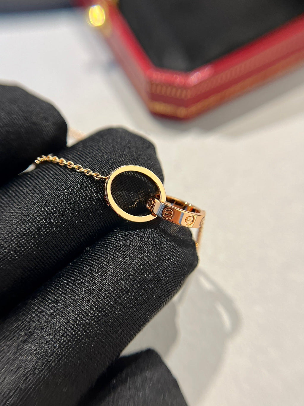 ¡®Dream¡¯LOVE NECKLACE DOUBLE RING PINK GOLD