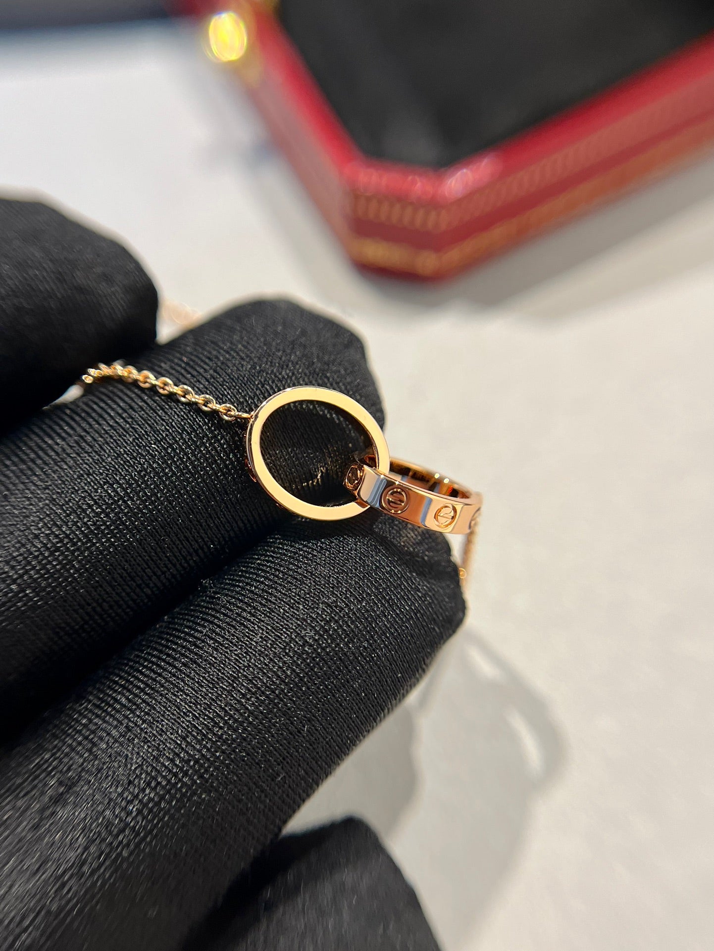 ¡®Dream¡¯LOVE NECKLACE DOUBLE RING PINK GOLD