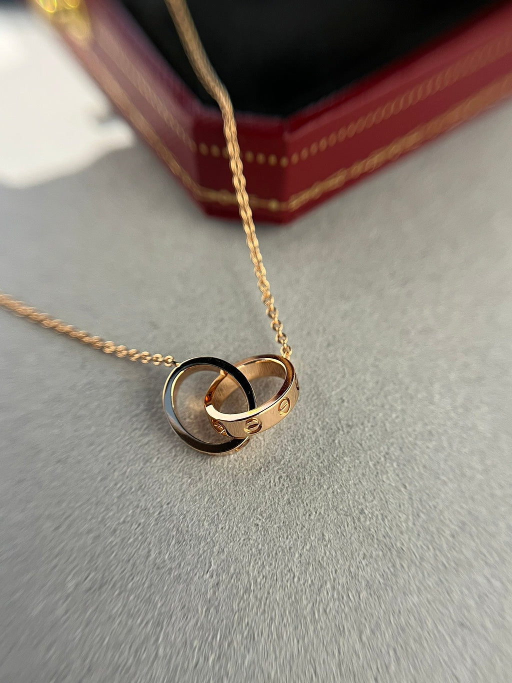 ¡®Dream¡¯LOVE NECKLACE DOUBLE RING PINK GOLD