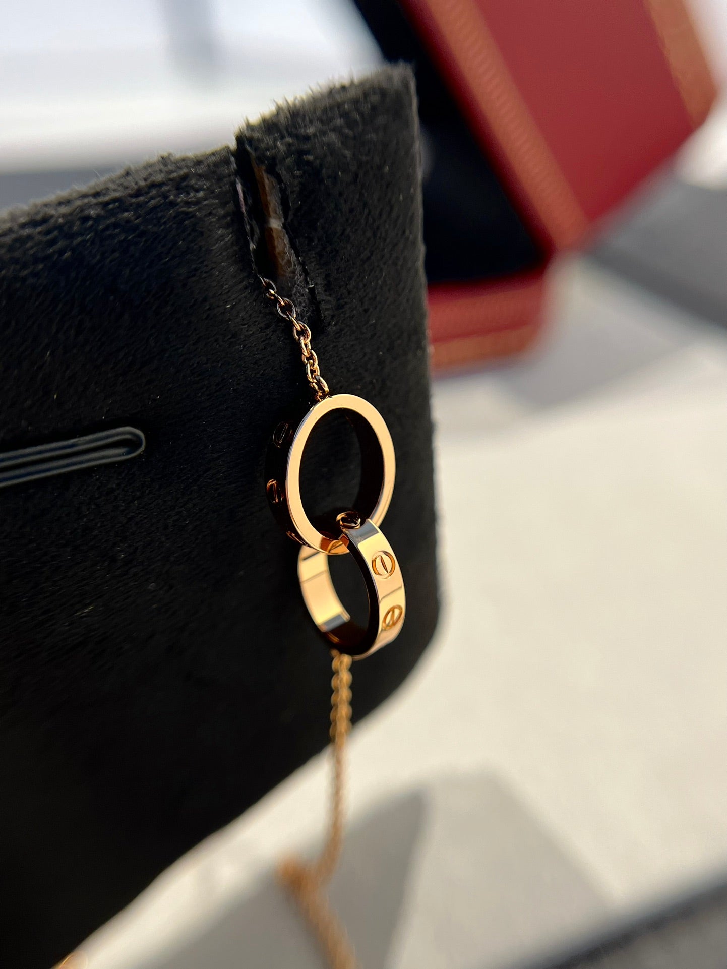 ¡®Dream¡¯LOVE NECKLACE DOUBLE RING PINK GOLD