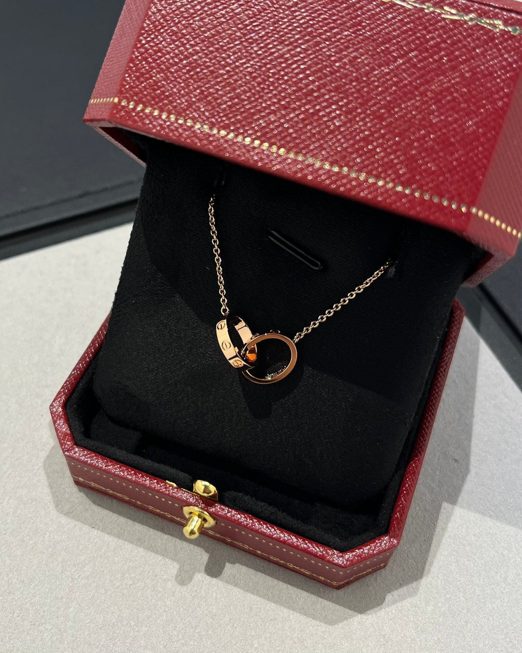 ¡®Dream¡¯LOVE NECKLACE DOUBLE RING PINK GOLD