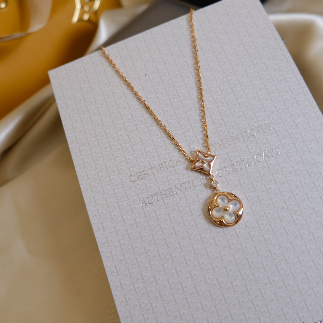 ¡®Dream¡¯STAR AND SUN WHITE MOP 2 MOTIF PINK GOLD NECKLACE