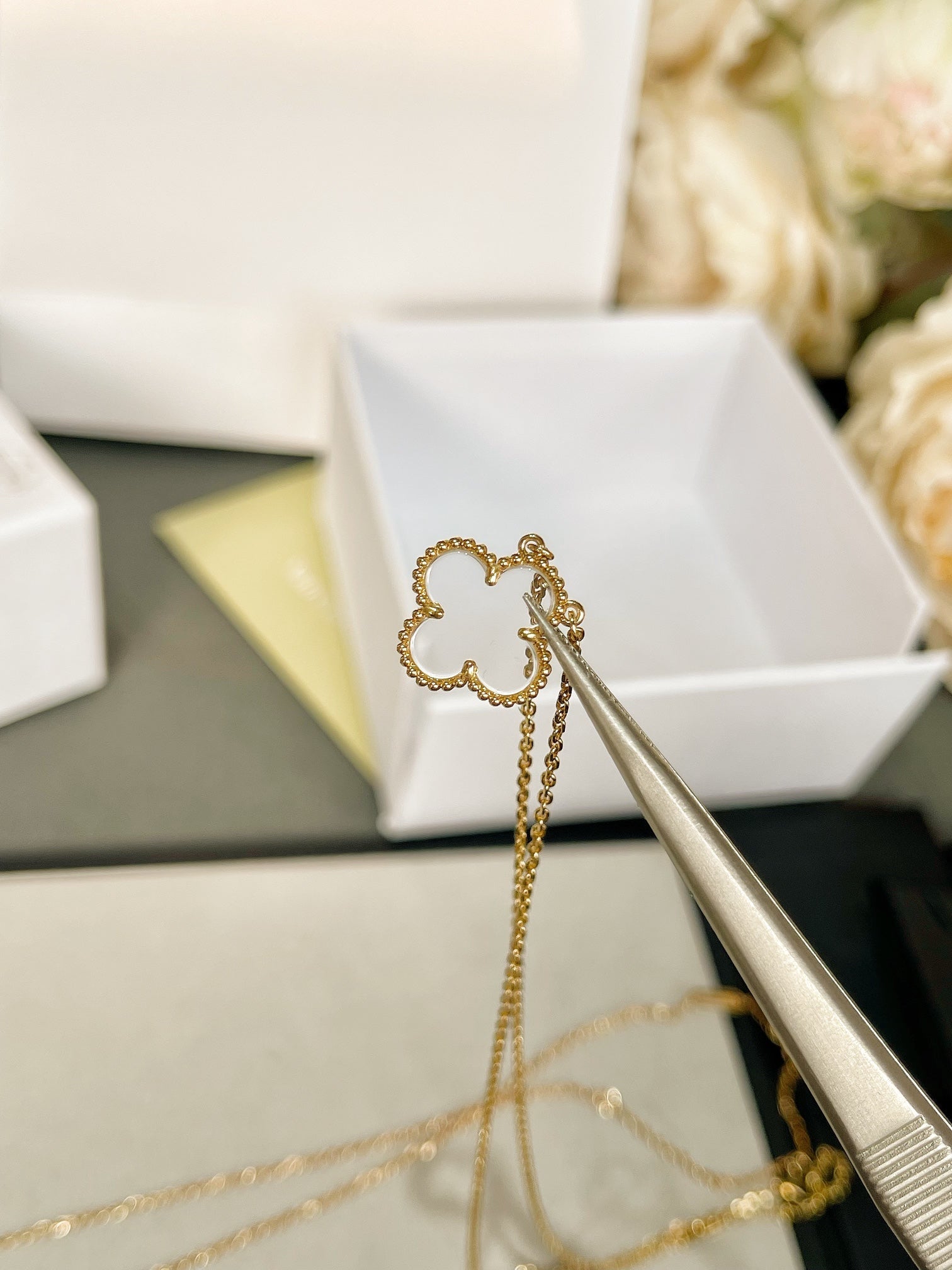 ¡®Dream¡¯CLOVER ROCK CRYSTAL ROSE GOLD NECKLACE