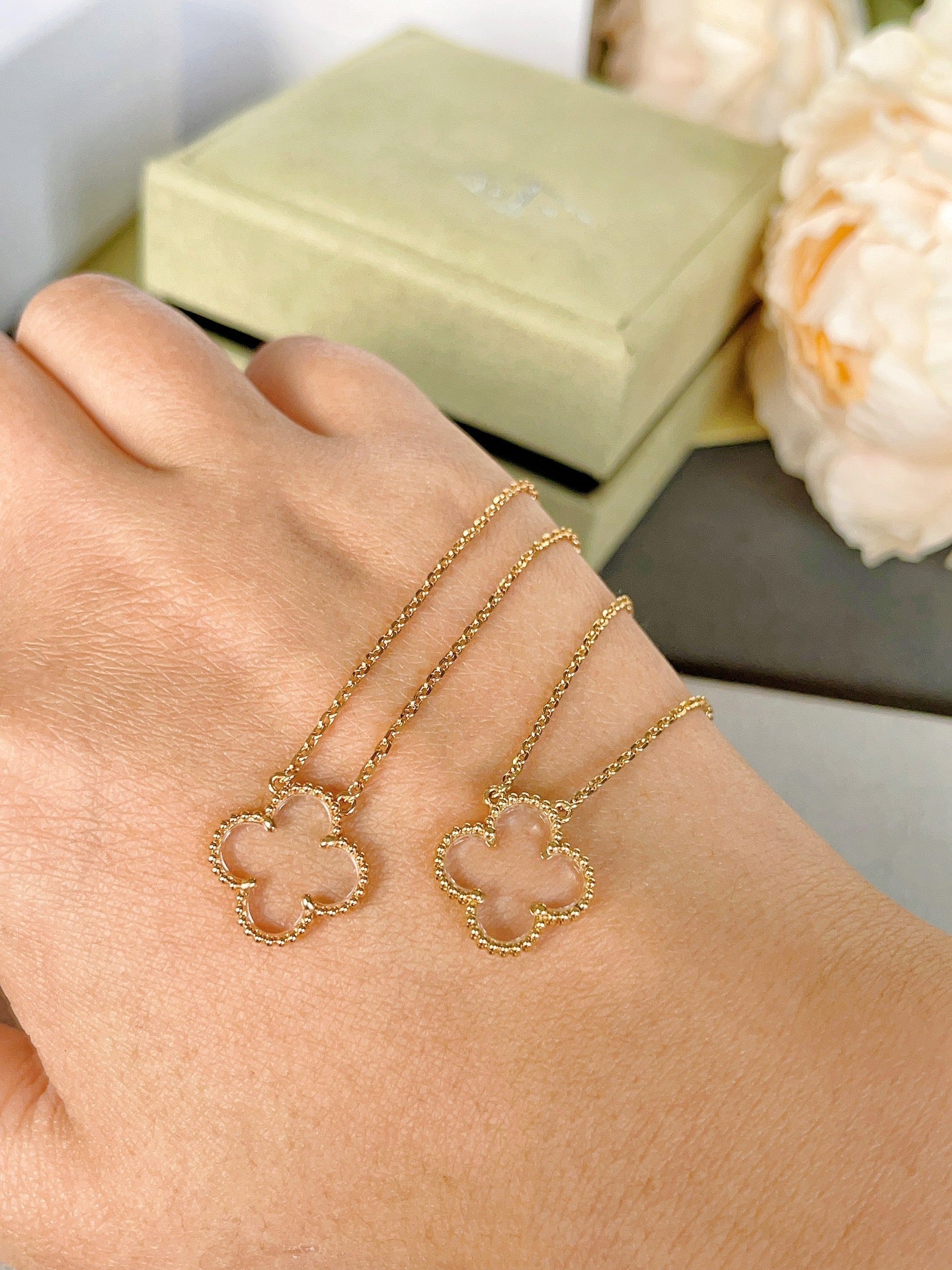 ¡®Dream¡¯CLOVER ROCK CRYSTAL ROSE GOLD NECKLACE