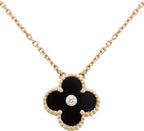 ¡®Dream¡¯CLOVER 15MM DIAMOND ONYX NECKLACE