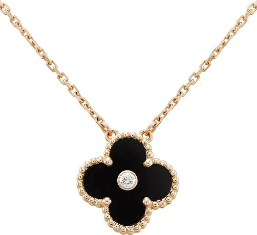 ¡®Dream¡¯CLOVER 15MM DIAMOND ONYX NECKLACE