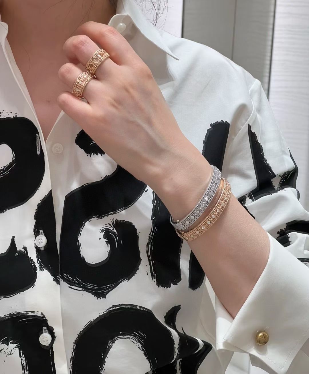 [Dream] 2026 WOVEN-PATTERN BRACELET SET WITH FULL DIAMOND INLAY THREE-COLORS