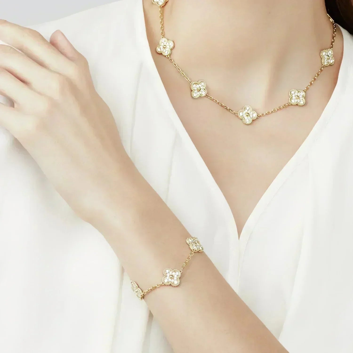[Dream] New  CLOVER 5 MOTIF FULL DIAMOND BRACELET COLLECTION