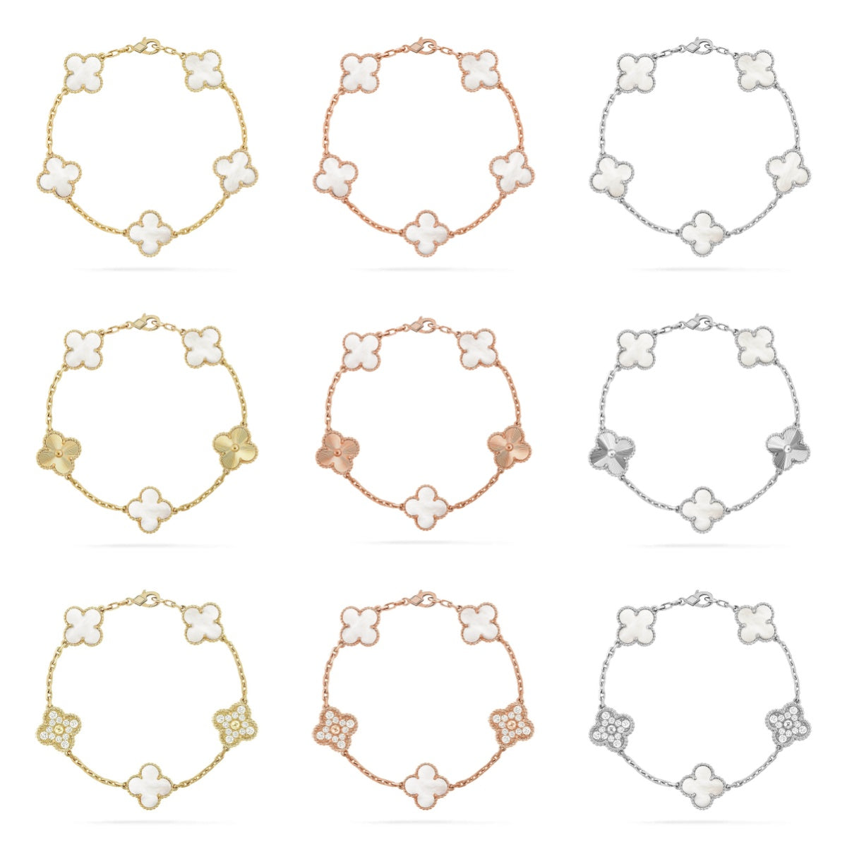 [Dream]New CLOVER WHITE PEARL MOP 5 MOTIF BRACELET COLLECTION