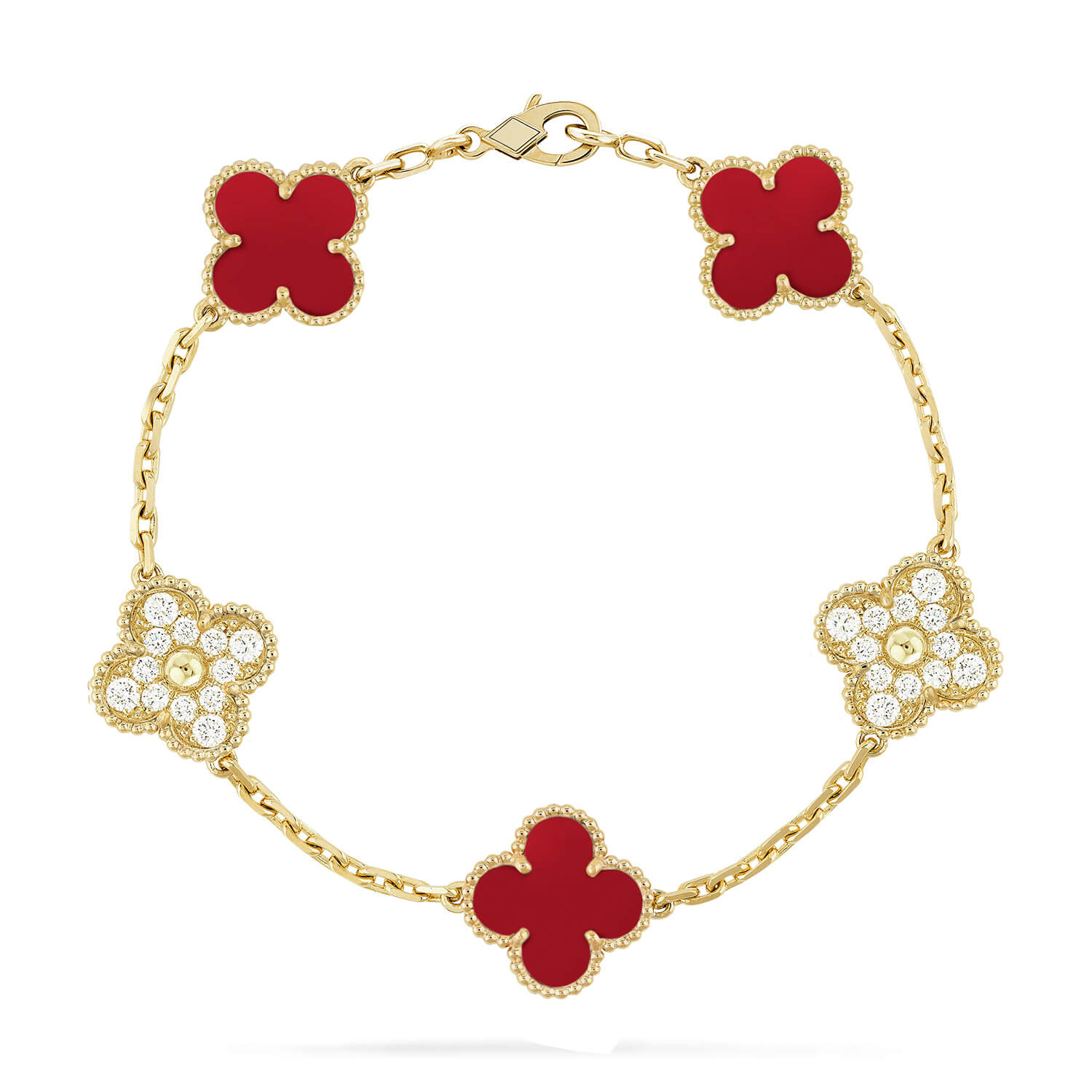 [Dream]New  CLOVER 5 MOTIF RED CORNELIAN BRACELET COLLECTION