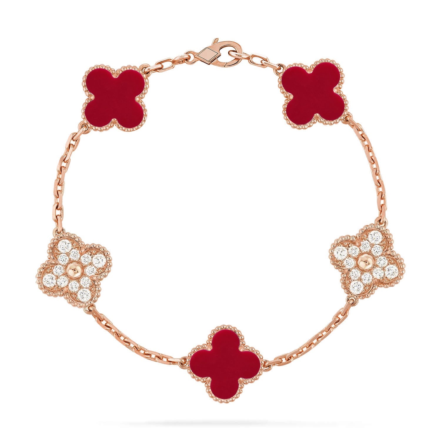[Dream]New  CLOVER 5 MOTIF RED CORNELIAN BRACELET COLLECTION