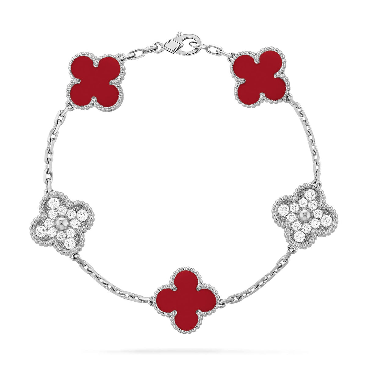 [Dream]New  CLOVER 5 MOTIF RED CORNELIAN BRACELET COLLECTION