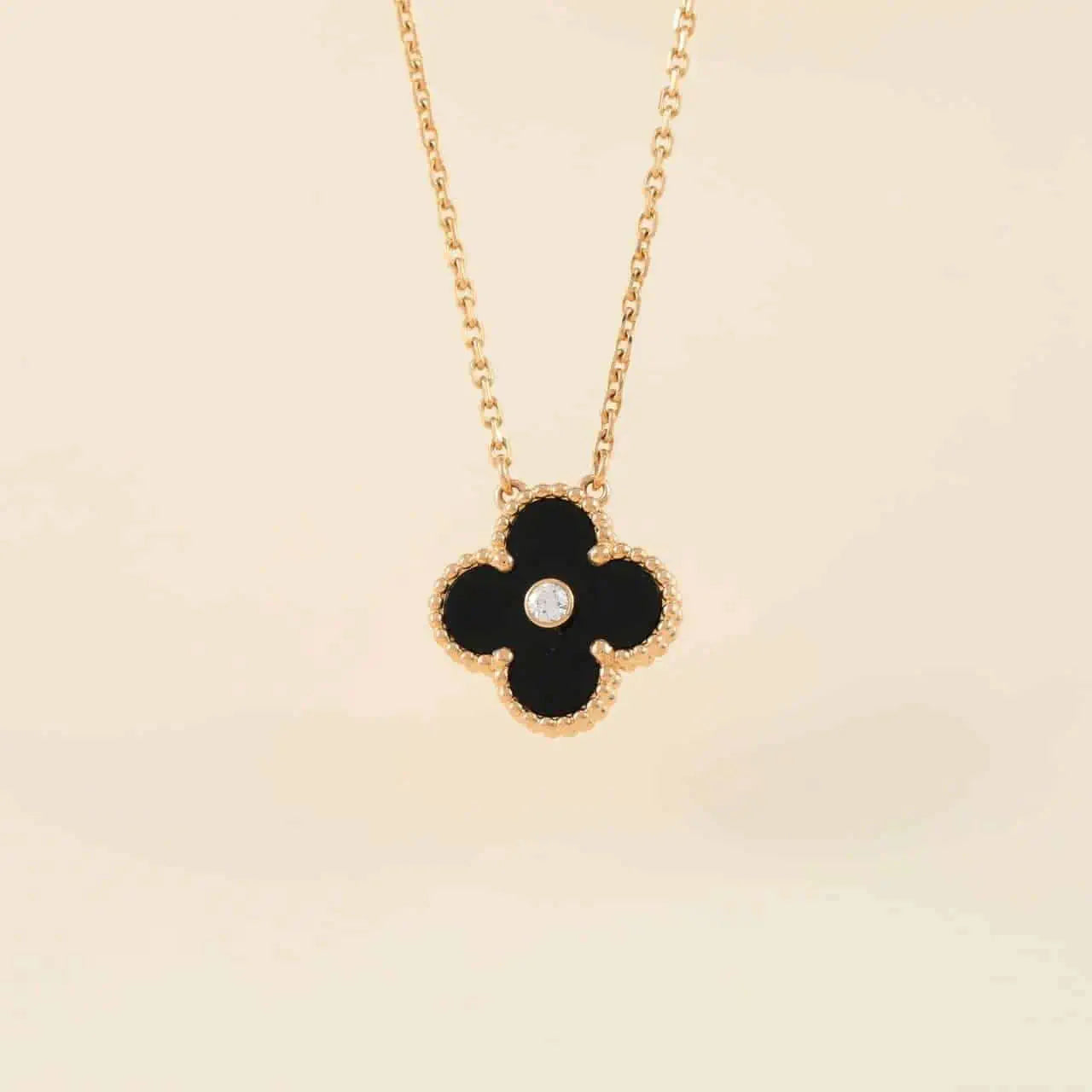 ¡®Dream¡¯CLOVER 15MM DIAMOND ONYX NECKLACE