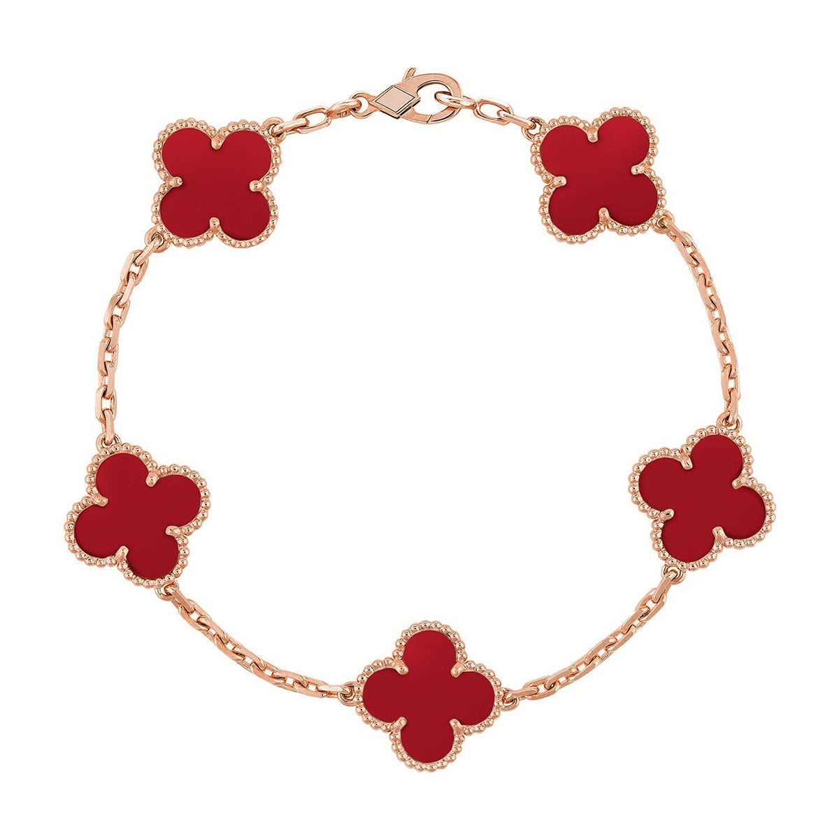 [Dream]New  CLOVER 5 MOTIF RED CORNELIAN BRACELET COLLECTION