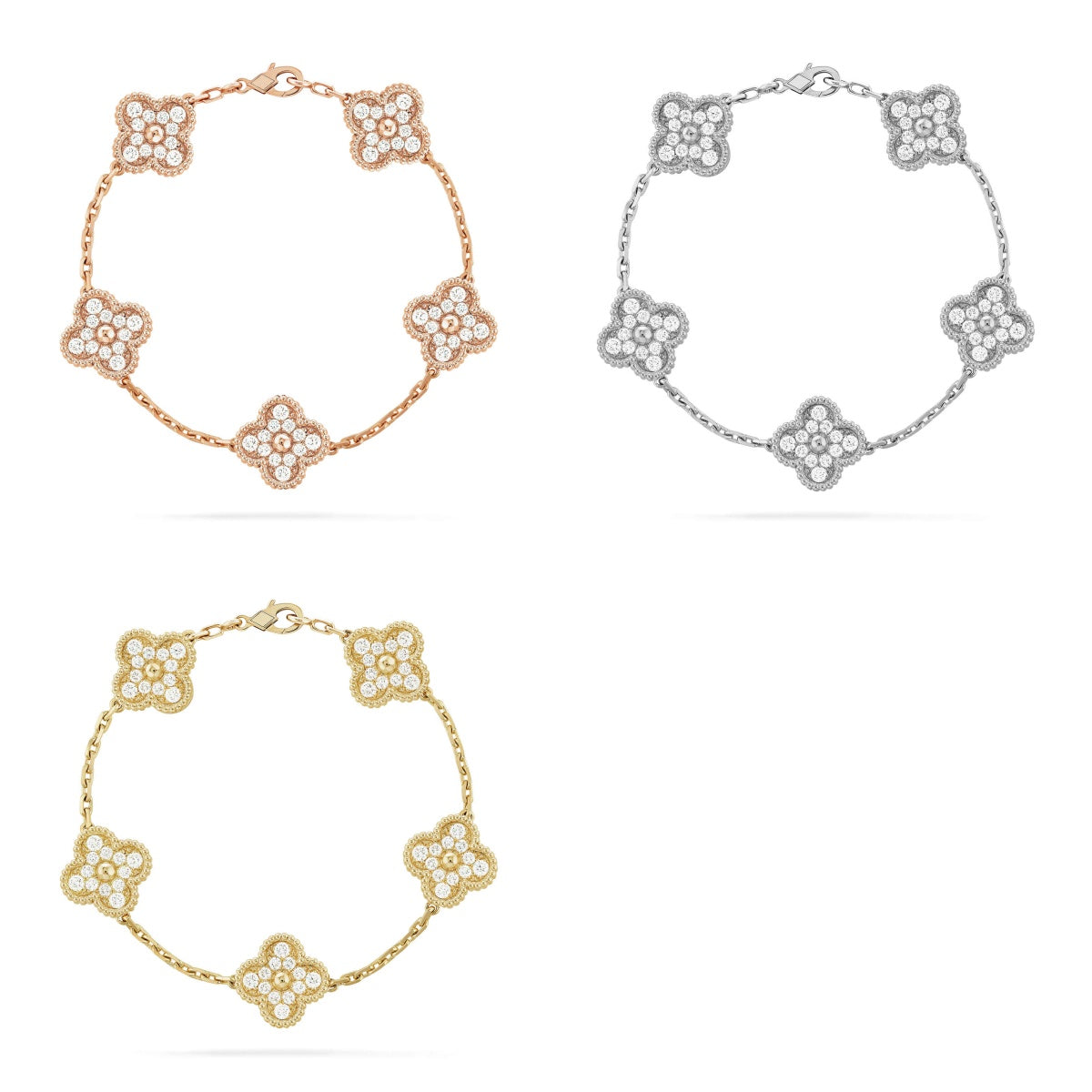 [Dream] New  CLOVER 5 MOTIF FULL DIAMOND BRACELET COLLECTION