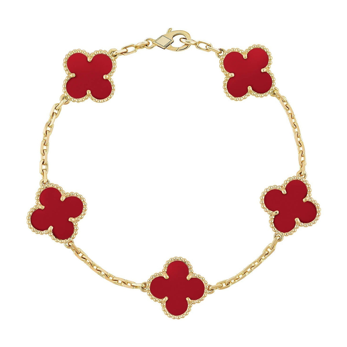[Dream]New  CLOVER 5 MOTIF RED CORNELIAN BRACELET COLLECTION