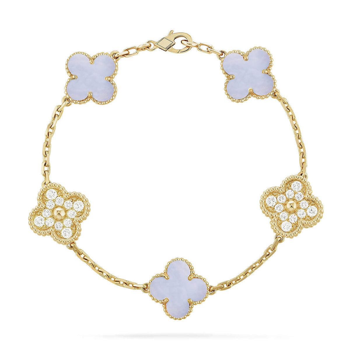[Dream]New  CLOVER 5 MOTIF PURPLE CHALCEDONY BRACELET COLLECTION