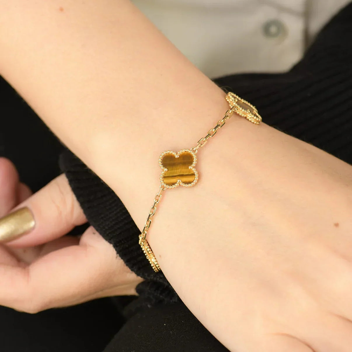 [Dream]New  CLOVER 5 MOTIFS TIGER EYE BRACELET COLLECTION