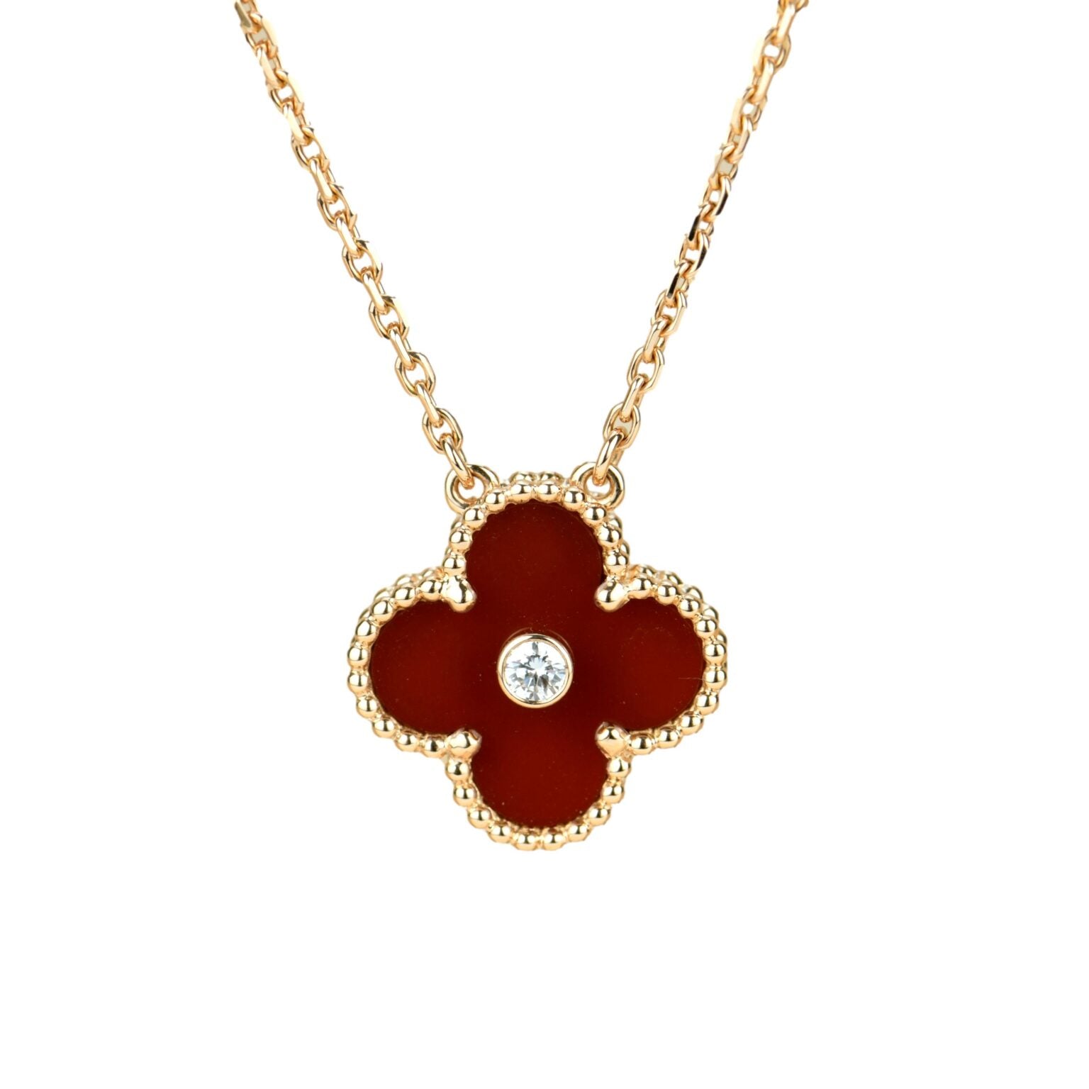 ¡®Dream¡¯CLOVER 15MM DIAMOND CARNELIAN NECKLACE