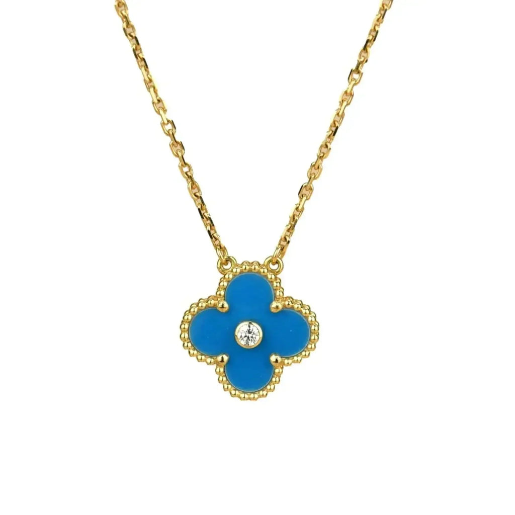 ¡®Dream¡¯CLOVER 15MM DIAMOND AND BLUE AGATE NECKLACE