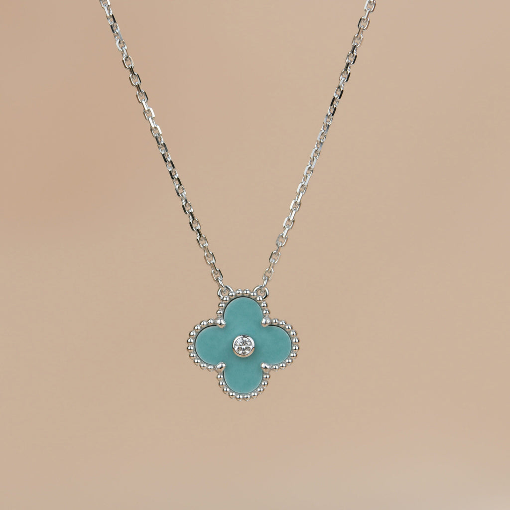 „Dream“-CLOVER 15MM DIAMANT SEVRES PORZELLAN HALSKETTE SILBER