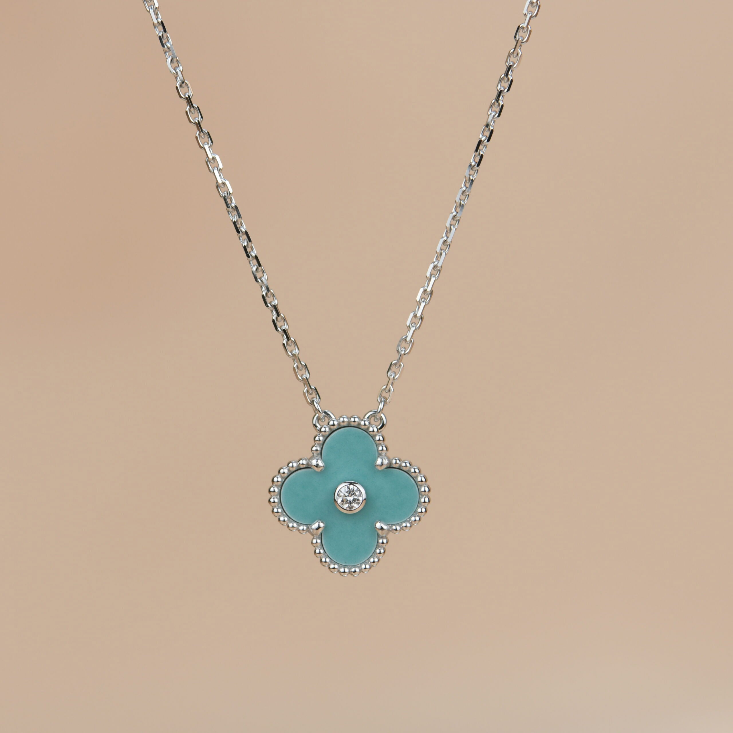 ¡®Dream¡¯CLOVER 15MM DIAMOND SVRES PORCELAIN  NECKLACE SILVER