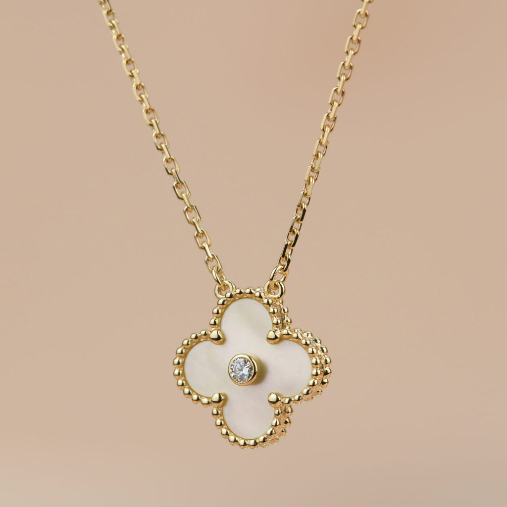 ¡®Dream¡¯CLOVER 15MM DIAMOND GOLD MOTHER OF PEARL NECKLACE