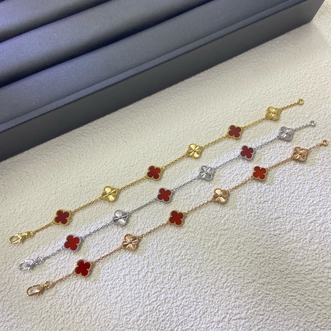 [¡®Dream¡¯]CLOVER 6 MOTIF RED AGATE LASER BRACELET