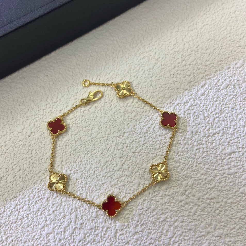 [¡®Dream¡¯]CLOVER 6 MOTIF RED AGATE LASER BRACELET
