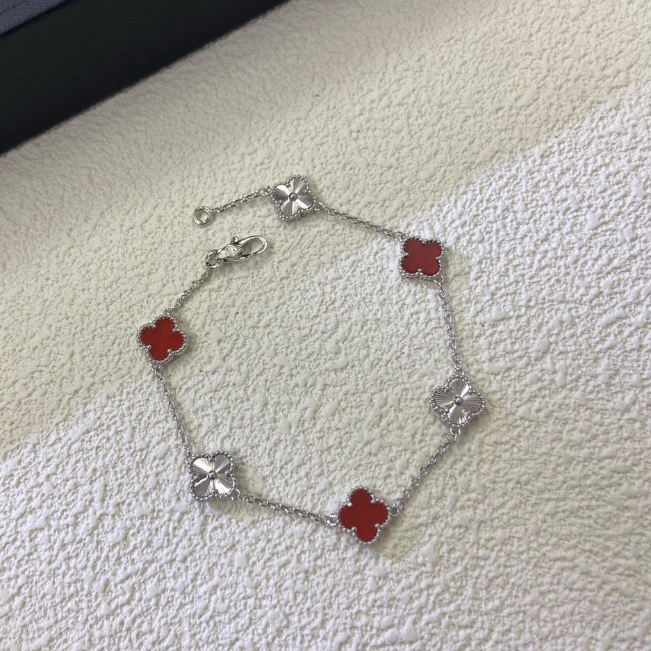 [¡®Dream¡¯]CLOVER 6 MOTIF RED AGATE LASER BRACELET