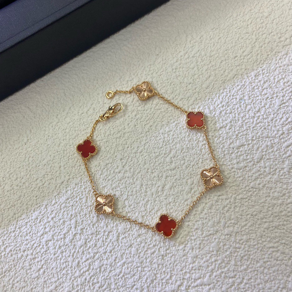 [¡®Dream¡¯]CLOVER 6 MOTIF RED AGATE LASER BRACELET