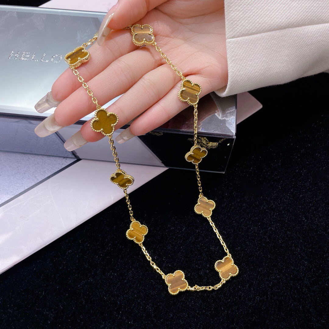 ¡®Dream¡¯CLOVER 10 MOTIFS TIGER EYE NECKLACE