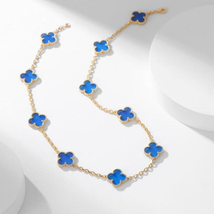 ¡®Dream¡¯CLOVER 10 MOTIFS BLUE AGATE NECKLACE
